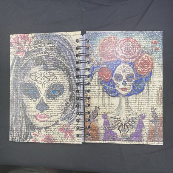 Journal Unique Day of the Dead Design Handmade Upcycle Spiral Notebook Celebrate - Picture 6 of 6